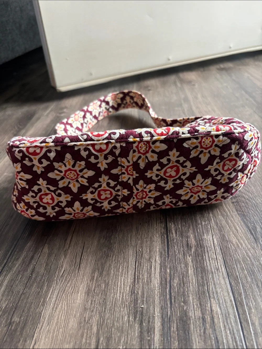 Vera Bradley Quilted Small Single Wide Strap Tote Handbag Burgundy Floral Print